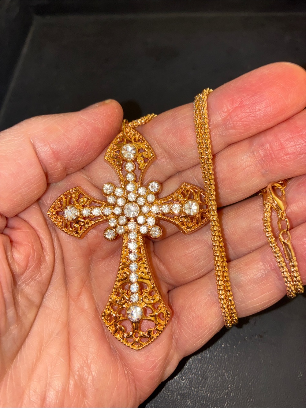 Crystal Cross Gold Tone Pendant Necklace